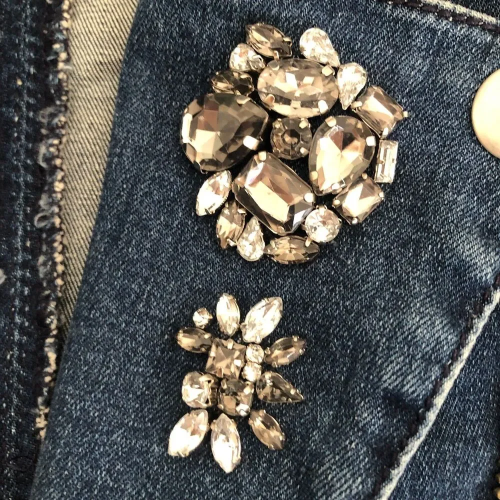 Bebe Rhinestone Embellished Stretchy Retro Y2K Denim‎ Moto Jacket Size S - Picture 5 of 14